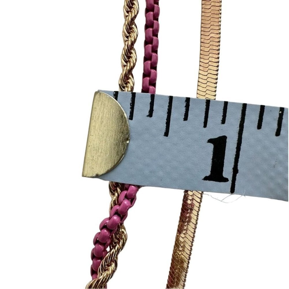 Nicole Miller Layered Necklace Triple Gold Tone Pink Snake Rope 3" Ext NEW - Picture 8 of 12